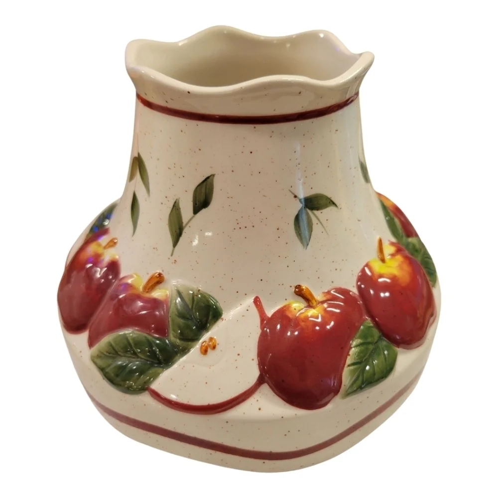 X-Lrg~Ceramic Jar CANDLE Topper Shade~Embossed Red Apples~5.75